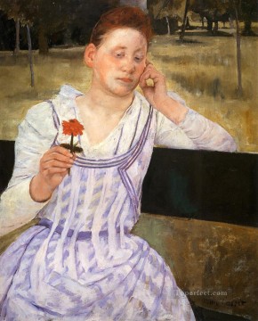 Mujer con un Zinnia rojo madres hijos Mary Cassatt Pinturas al óleo